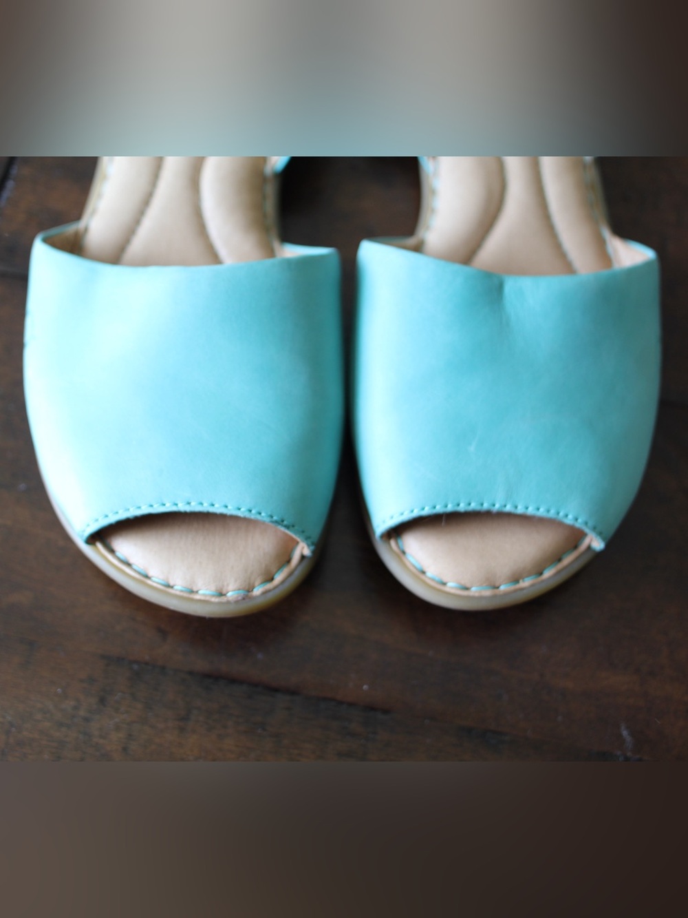 Born Aqua Leather Slingback Sandals 9M Comfort Coastal Chic - Picture 4 of 12